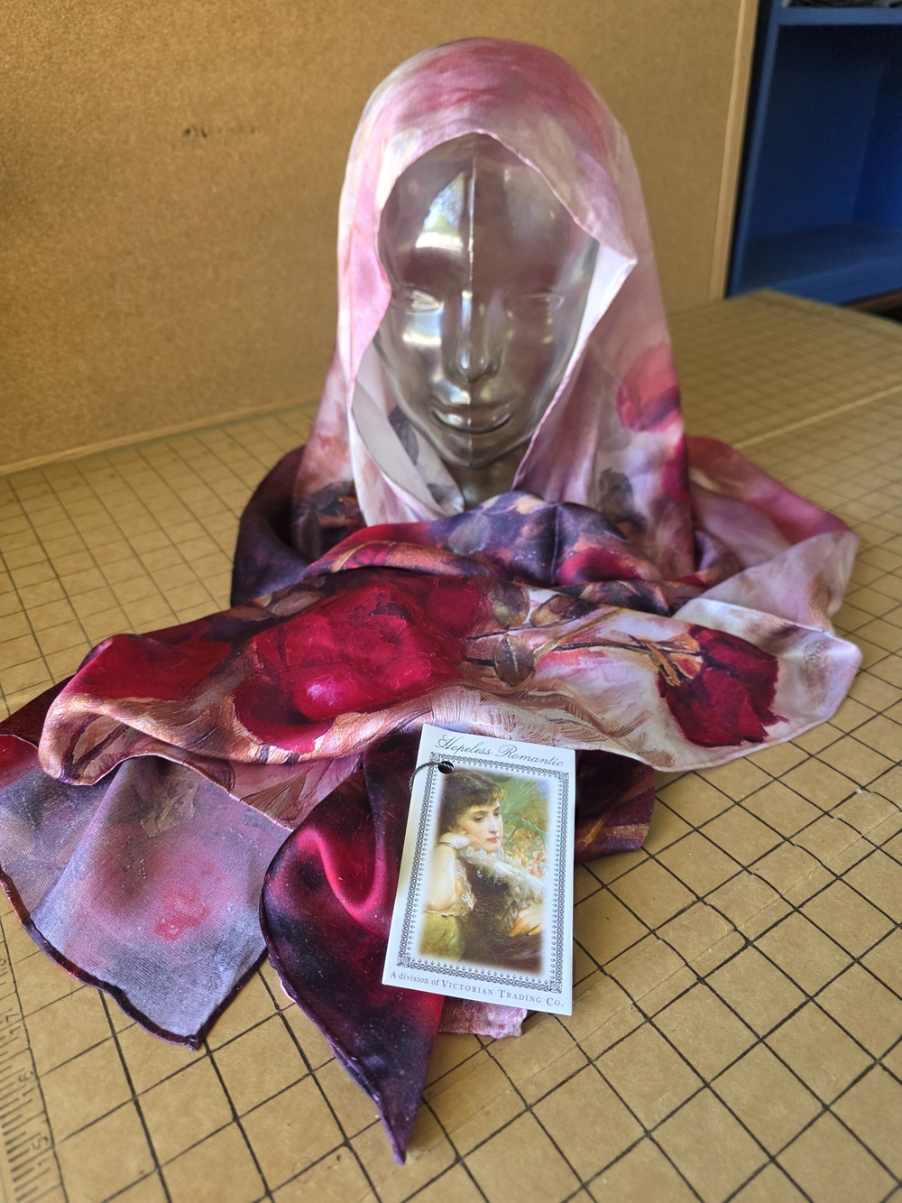 Hopeless Romantic 100% Silk Scarf NWT Floral Art Print 19x68